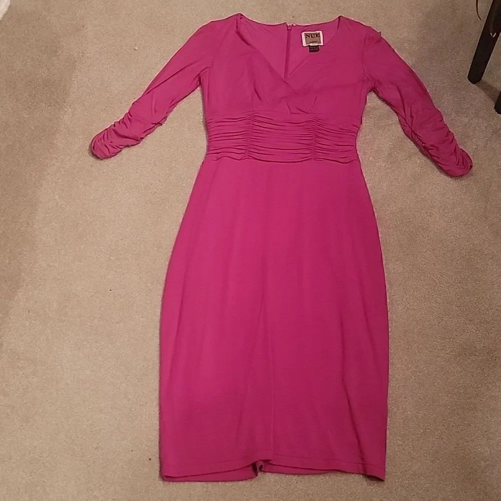 Nue by Shani hot pink ruched long sleeve dress - Picture 3 of 10